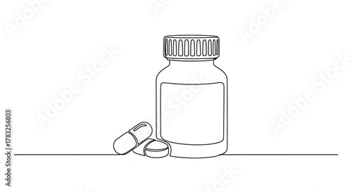 Medicine bottle and pills capsule tablet