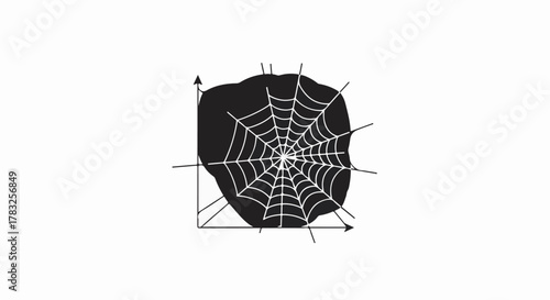 Abstract dark shape with intricate spider web pattern on white background, symbolizing connection or complexity.