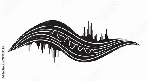 Abstract sound wave visualization with rhythmic peaks and flowing lines