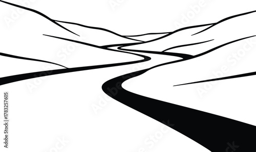 Illustrator Road through hills landscape black and white minimal Silhouette vector