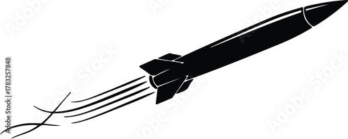 Illustrator rocket ship soaring through space black and white Silhouette vector