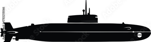 Illustrator Submarine military vessel side view black and white Silhouette vector