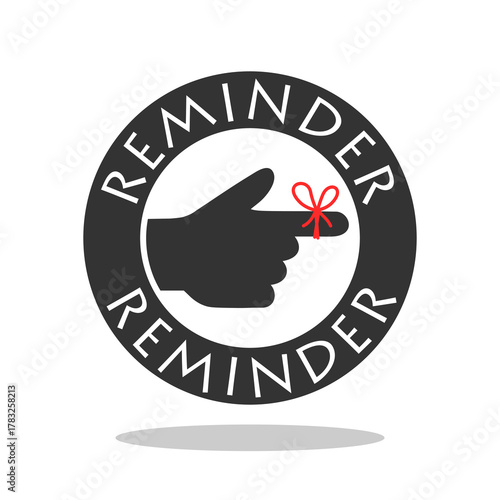 Reminder hand and string tied to finger icon with  shadow