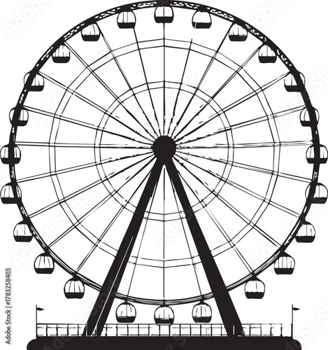  Midnight Ferris Wheel Black Vector Silhouette
