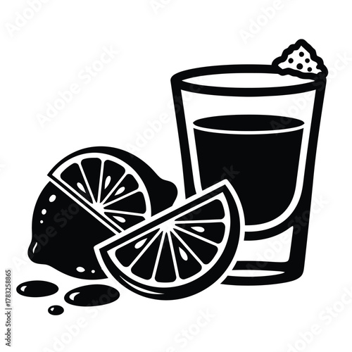 Shot glass with lemon slices and salt lime citrus