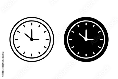 Clock icons: black and white circular timekeeping symbols for design