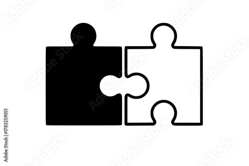 Simple Monochrome Interlocking Jigsaw Puzzle Pieces Solution Concept Illustration