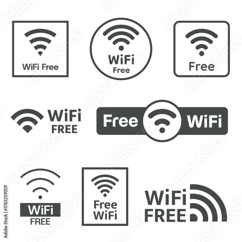 free wifi zone icon set, free wi-fi sign