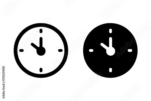 Clock Time Icon Vector in Outline and Glyph Style