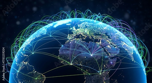 Global Network Connectivity - A Digital Earth with Interconnected Lines.