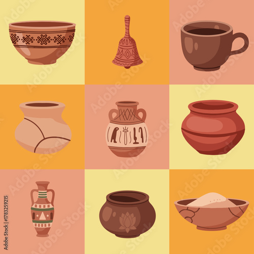 set illustration vector graphic of clay utensils