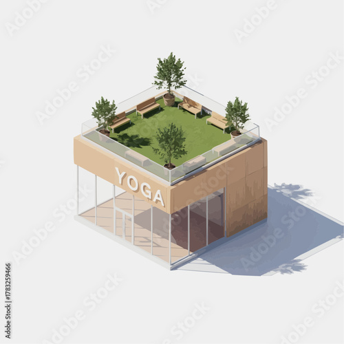 Minimalist Yoga Studio Building Isometric 3D Architecture Vector