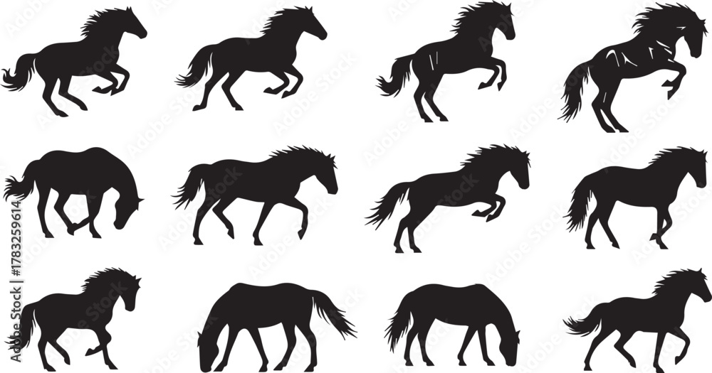 Obraz premium Dynamic Horse Silhouette Set Prompt and Tags