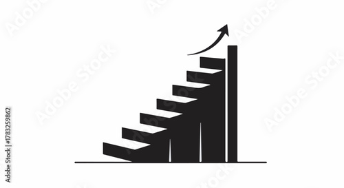 Silhouette of a rising staircase with an upward arrow symbolizing growth and progress.