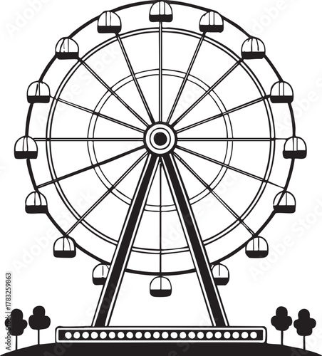  Midnight Ferris Wheel Black Vector Silhouette
