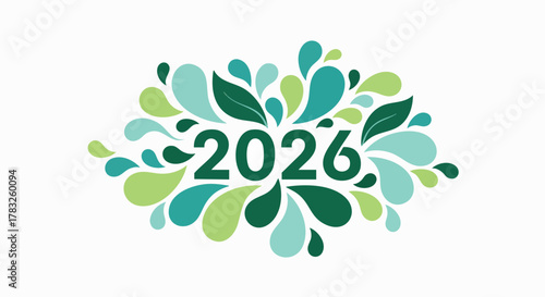 Abstract organic splash design with green 2026 number vector illustration flat design nature eco friendly new year calendar future