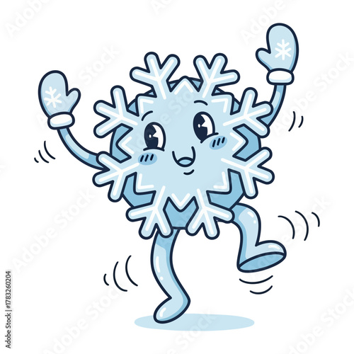 Animated Snowflake Dancing: A cheerful animated snowflake dances with glee, its playful expression and stylish mittens perfectly capture the magic and beauty of winter.