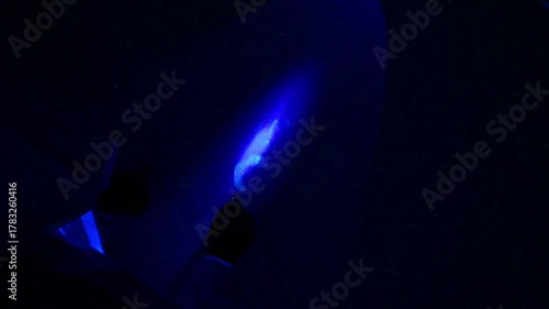 Detective investigating a crime scene with uv light at night