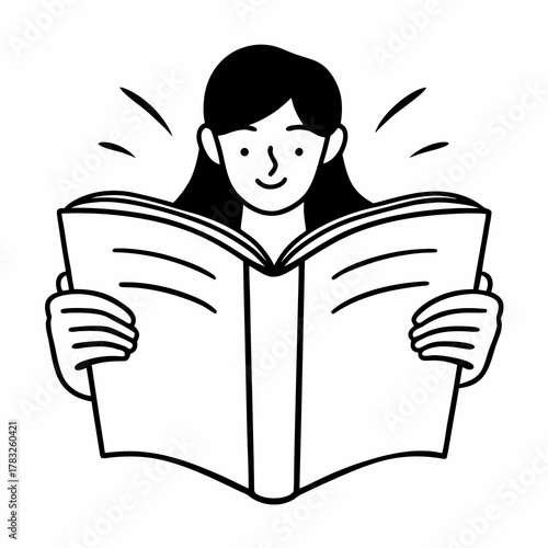 Woman reading book isolated on white background. Books lover, reader, literature fan or student character for education concept. Flat or cartoon vector illustration