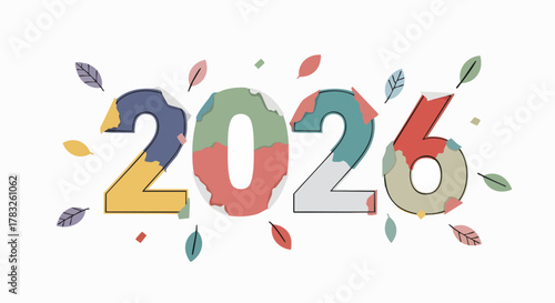 Abstract 2026 new year festive flat illustration Vector Design Celebration Holiday Future Typography Papercraft Textured Modern Graphic Event Art