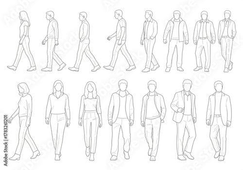 Collection of people walking and standing