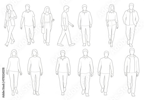 Collection of diverse people walking