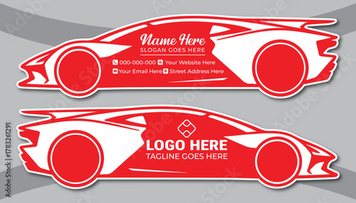 Red Die Cut Car Shaped Business Card Vector Template