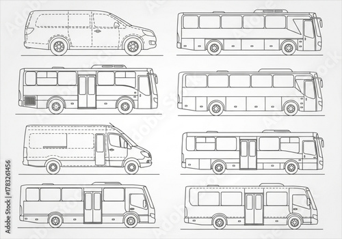 Collection of different bus and van outlines