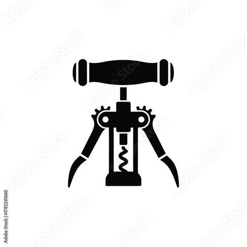 Black corkscrew on white background wine opener