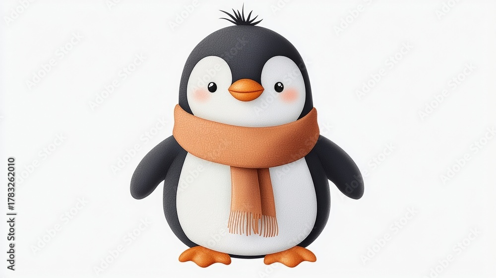 Obraz premium Cute Cartoon Penguin Wearing Cozy Scarf with Cheerful Expression and Playful Design