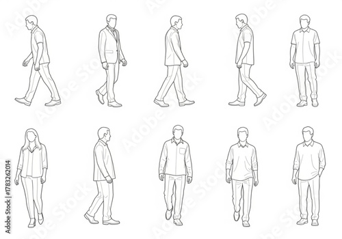 Collection of people walking and standing