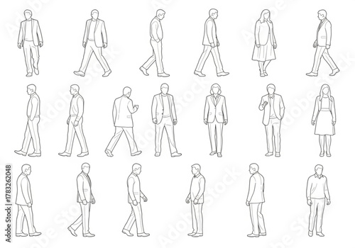 Collection of diverse people walking