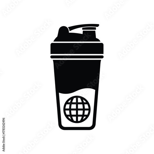 Black shaker bottle with globe drink liquid