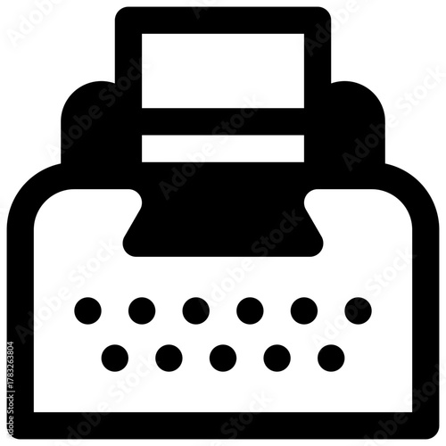 Typewriter. Outlined stroke vector icon with black-filled details.