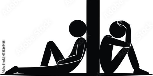 Black and White Stick Figures Back to Back Separation, Sadness, and Isolation
