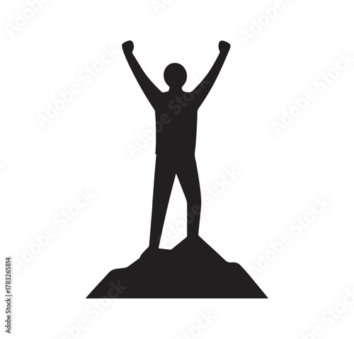 "Freedom pose silhouette on a hilltop — minimal vector design, peaceful lifestyle vibe, inspired by Alex Holland and Westend61, isolated against white background."