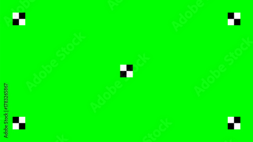 Green screen with black square tracking markers in center and corners, ideal for motion tracking, AR calibration, VFX compositing, and spatial recognition.