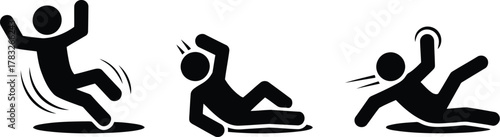 Illustration Showing Pictogram Figures Tripping, Slipping, and Falling Down Safety and Health Hazard