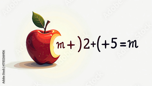 Newton Day. Vector illustration: a glowing apple integrated into a mathematical formula 