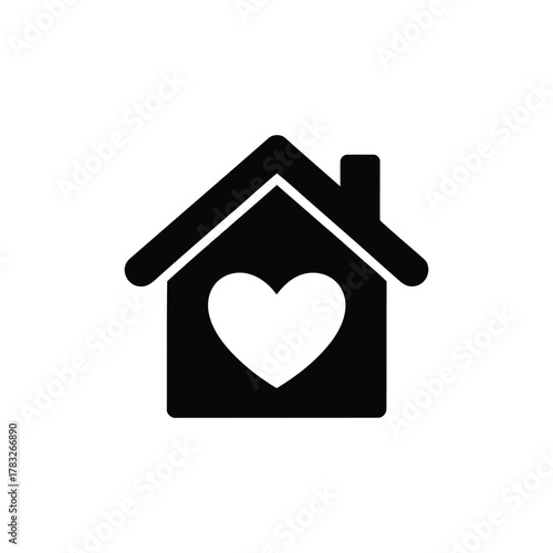 Black house with heart icon, love home concept