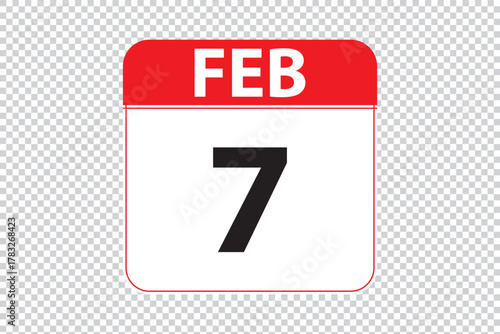 February 7 dates calendar icon.  simple and modern calendar icon on white background.