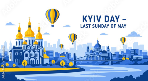 Kyiv Day Celebration on the Last Sunday of May Vector Illustration.