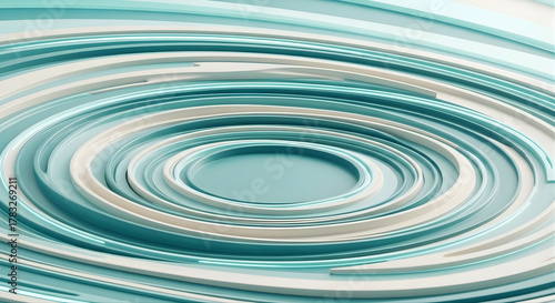 Abstract Concentric Rings Background in Aqua and Cream Colors