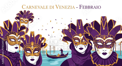 Venice Carnival Masks People Wearing Elaborate Costumes.