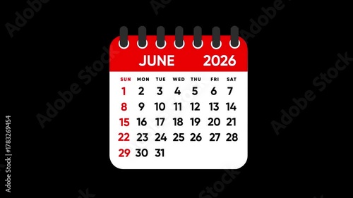 Calendar flipping pages showing January of year 2026 in dynamic motion