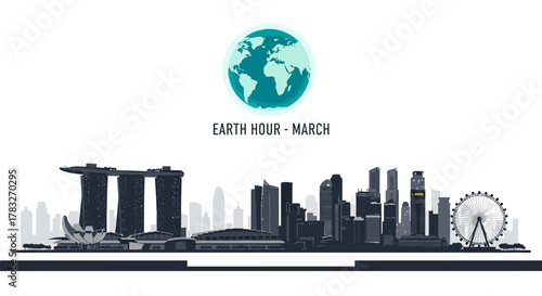Earth Hour Singapore Skyline Celebration of Global Environmental Awareness.