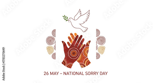 National Sorry Day Illustration with Hands and Dove.