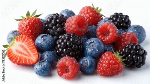 Premium Mixed Fresh Fruits on White Background with Copy Space