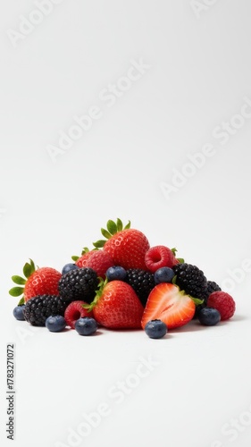 Premium Mixed Fresh Fruits on White Background with Copy Space