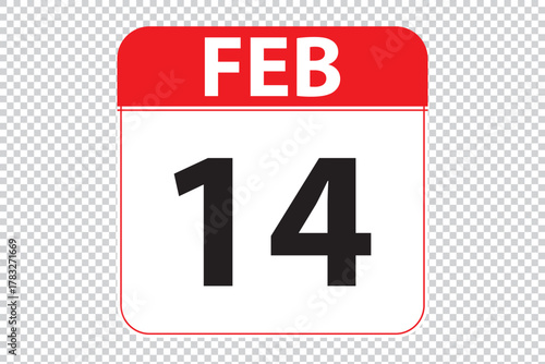 February 14 dates calendar icon.  simple and modern calendar icon on white background.